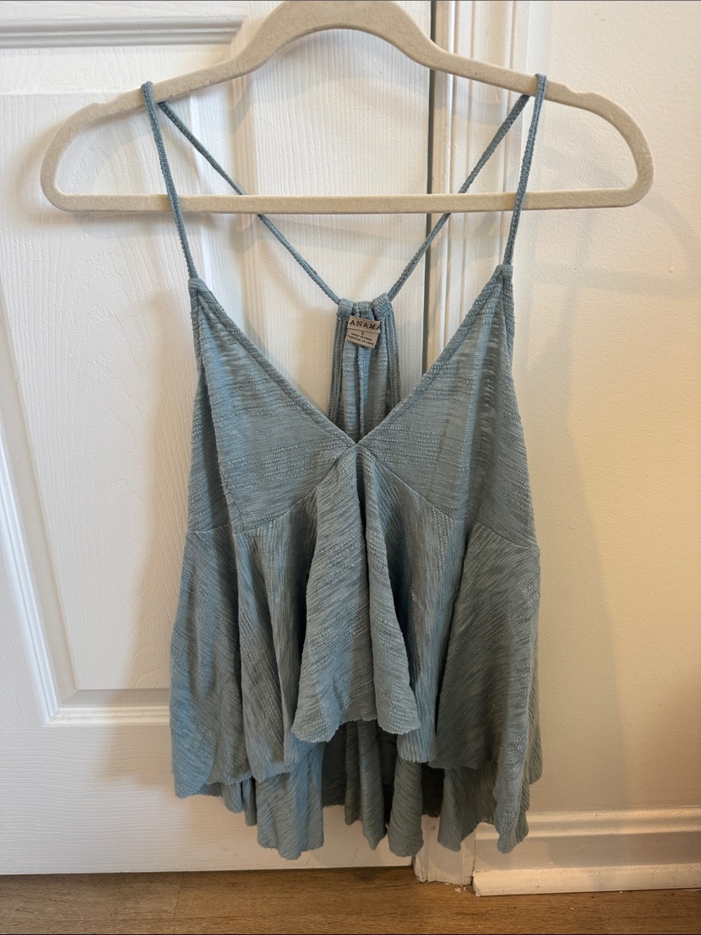 Anama Pale Blue Ruffle Camisole with Spaghetti Straps